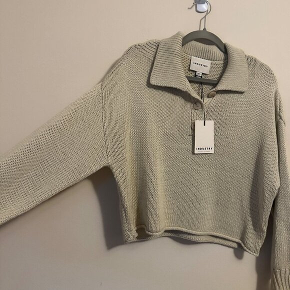 Industry Collared Polo Style Knit Pullover Womens Sz M Beachy Minimalist Sweater - Picture 2 of 7